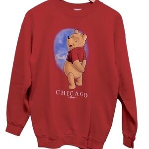 VINTAGE Winnie the Pooh Chicago Disney Store Crew Neck Red Graphic Sweater. Sz M